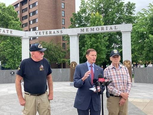 U.S. Senator Richard Blumenthal (D-CT), a member of the Senate Veterans’ Affairs Committee, joined Connecticut veterans to announce that the Senate has reached an agreement to move forward with The Sergeant First Class Heath Robinson Honoring Our Promise to Address Comprehensive Toxics (PACT) Act of 2022, which will provide veterans exposed to toxic chemicals and burn pits their earned health care and benefits under the Department of Veterans Affairs. 